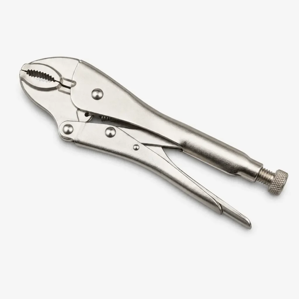 Nickel-plated Japanese-type curved-jaw locking pliers with wire cutter