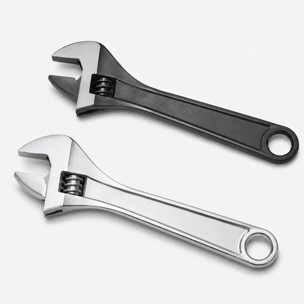 European-type wide-handle adjustable wrenches with phosphated and chrome-plated finishes